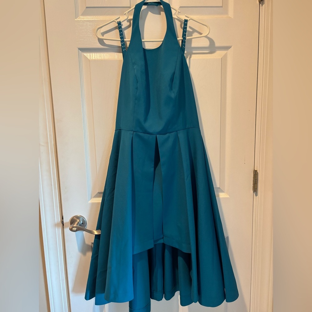 VENUS Vibrant teal/green high low dress halter